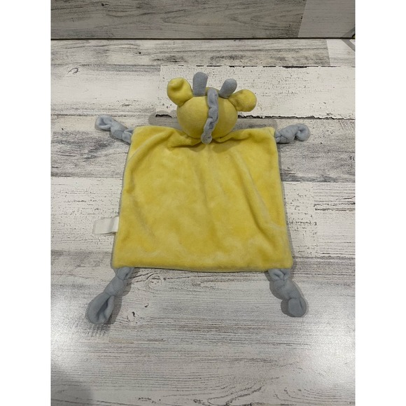 Yellow Giraffe Plush Lovey Baby Security Blanket lovey Gray Knotted Corners - Picture 2 of 7